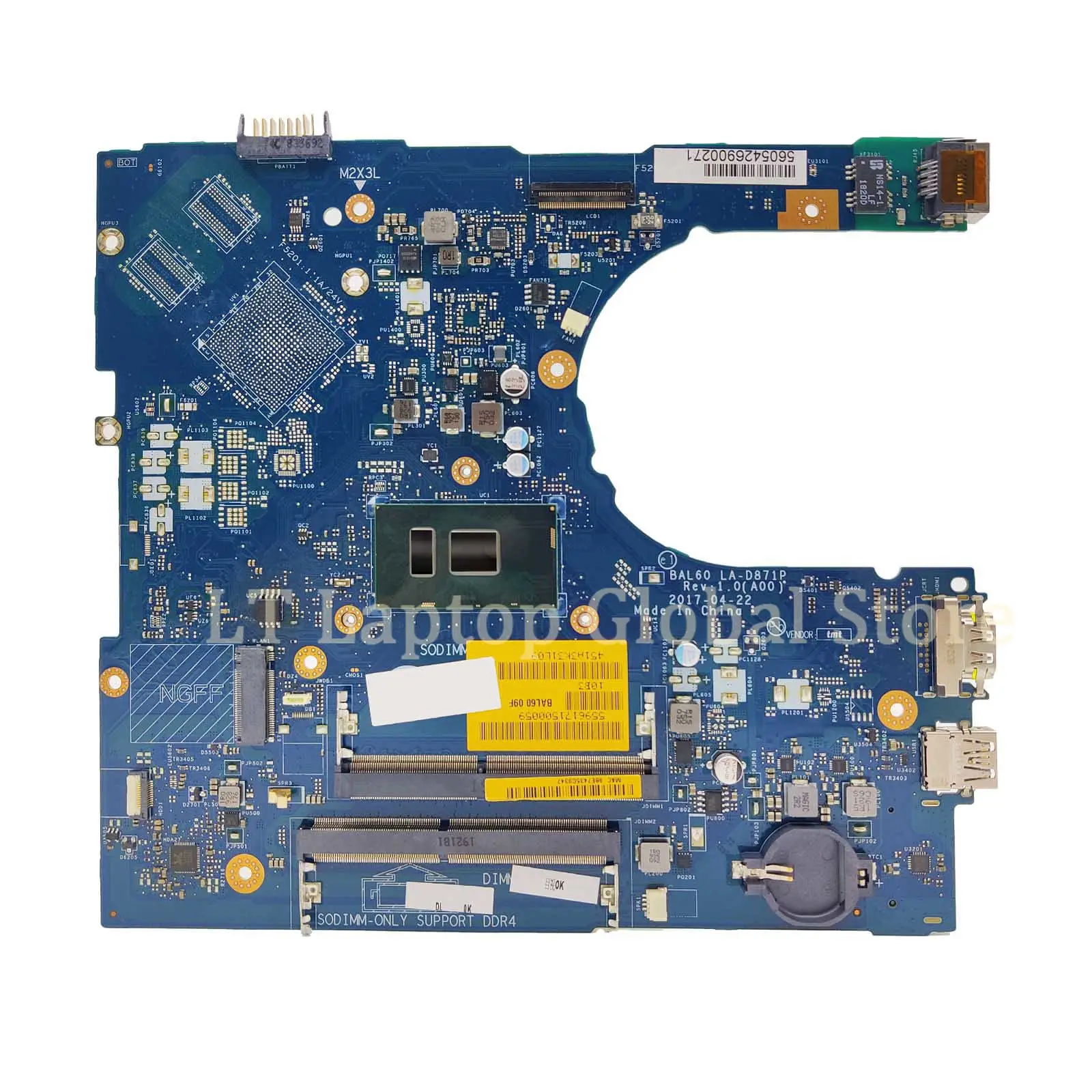 LA-D871P Laptop Motherboard For DELL Inspiron 5566 5468 BAL60  CN-02PX9P CN-0J922J Notebook Mainboard i3 i5 i7 6th/7th CPU