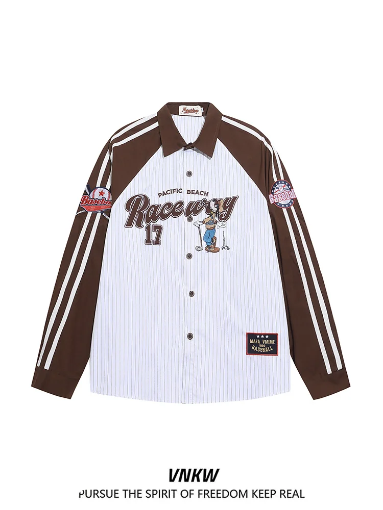 

Retro American Color Blo Letter Embroidery Long Sve irt Loose Fit Men's Spring Faionable Versatile Casual irt
