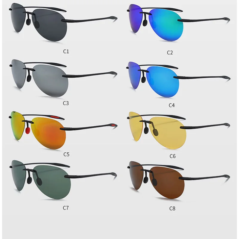 Polarized Rimless Frame Colorful Sunglasses Women Men Mirror Surface Luxury Sun Glasses Driving Male Female Protective Glasses
