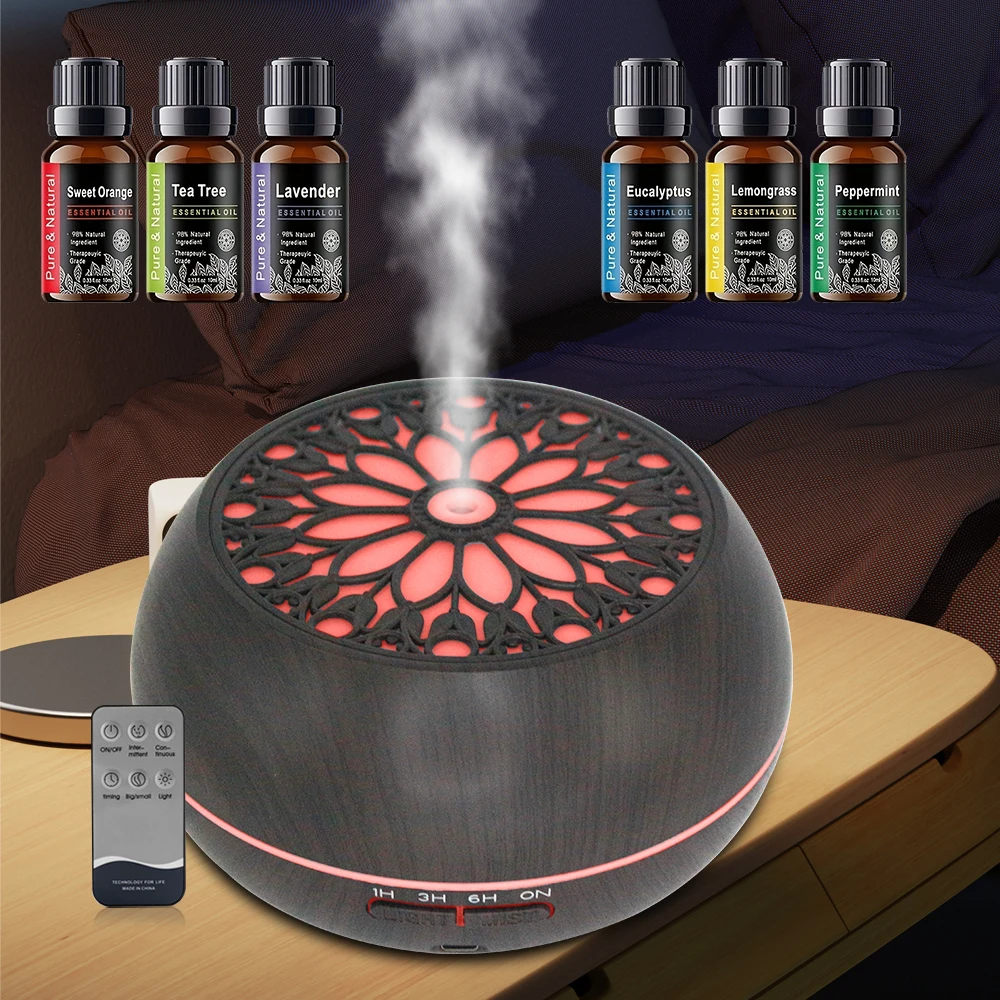 

550ml Essential Oil Diffuser with Remote and Timer 7-Color Display 6 Premium Oils for Home Humidification and Aromatherapy