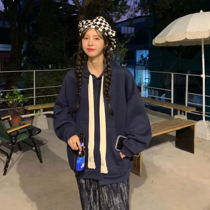 Women Spring Autumn Korean Fashion Hoodie Loose Thin Oversized Cool Top