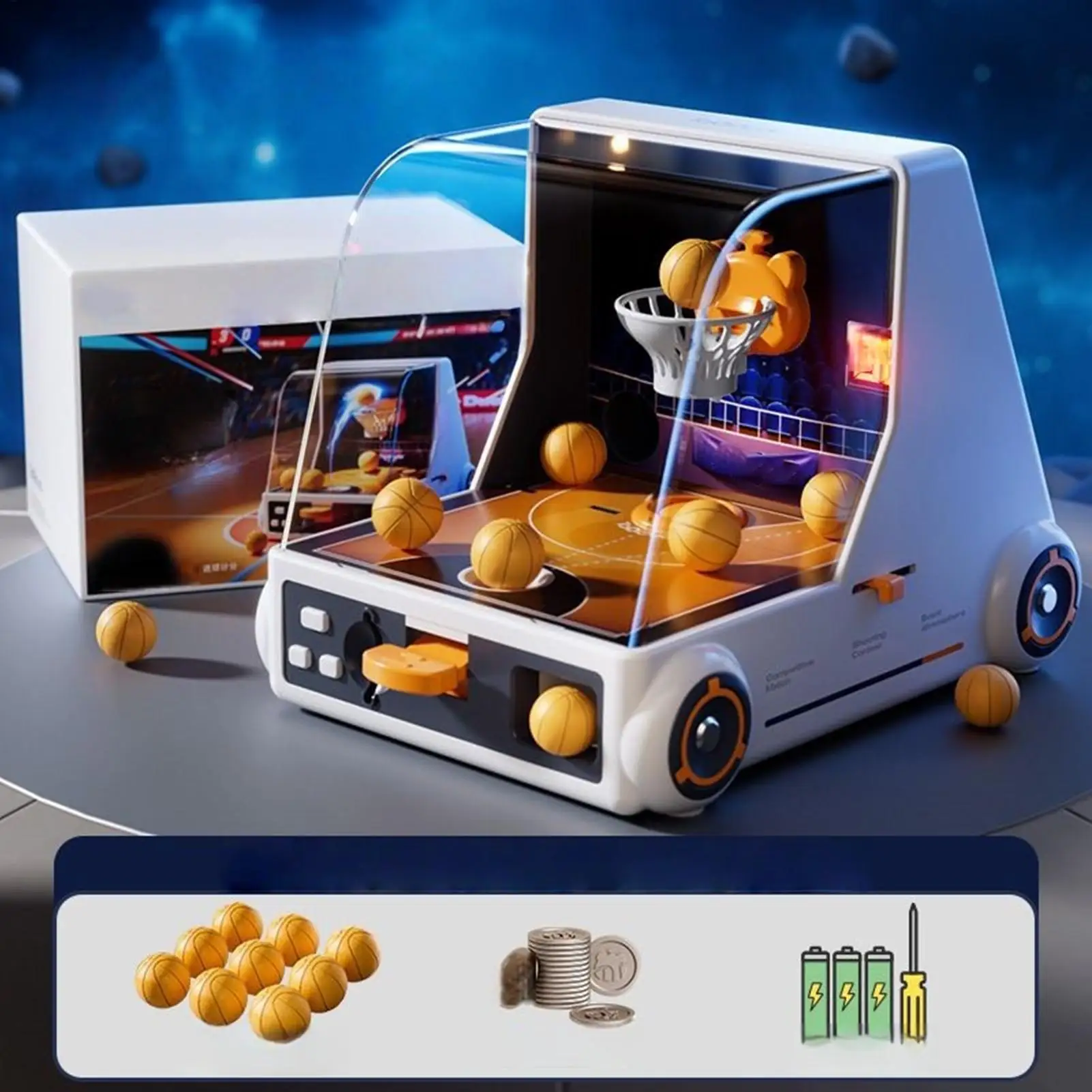 

Mini Basketball Game Ball Sports Toy with Sound and Light Indoor Desktop Basketball Game for Kids Teens Adults Students Gamers