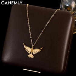 GANEMLY 316L Stainless Steel Eagle Phoenix Pendant Necklace For Women New Trendy 18K Gold Plated Neck Chain Waterproof Jewelry