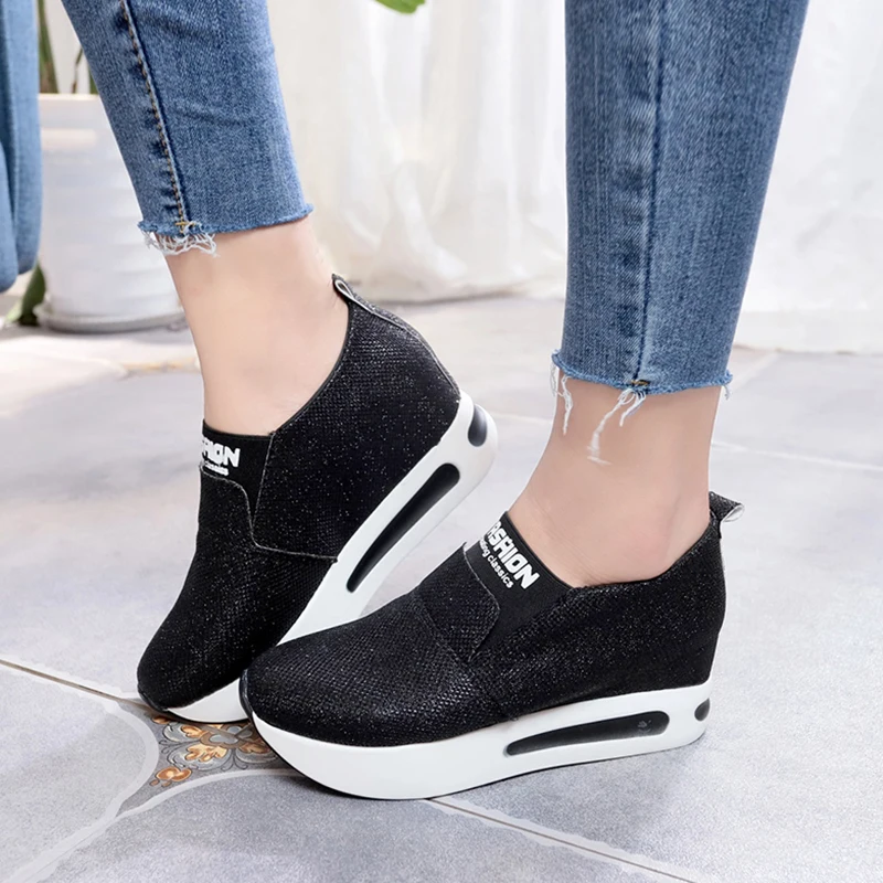 Fashion Shoes Woman Sneakers Spring Autumn Women Pu Flat Thick Bottom Shoes Slip on Boots Casual Platform Increase Within Shoes