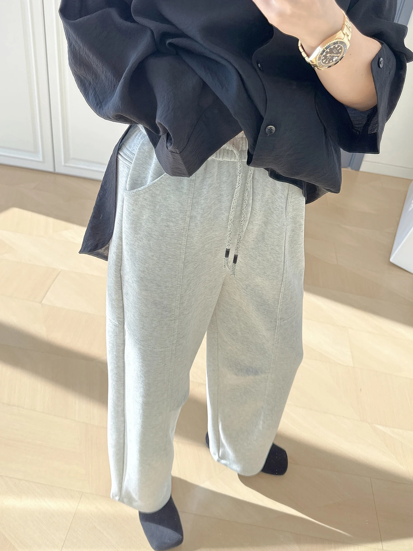 

American Style Loose Sports Pants for plus Size Women Draped Harlan Casual Loose Fit Sweatpants High Waist Straight Leg Pants