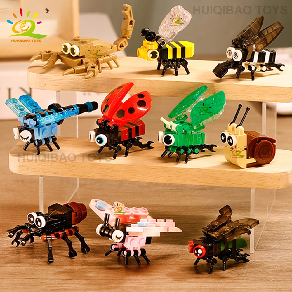 

HUIQIBAO 10in1 MINI Insect Butterfly Model Building Block Set City Cartoon Scorpion Animal Bricks Educational Toys for Adult