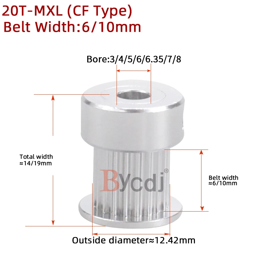MXL Timing Pulley 20 Teeth Aluminium Bore 3/3.175/4/5/6/6.35/7/8mm for width 6/10mm MXL Synchronous Belt Gear wheel 20teeth 20T