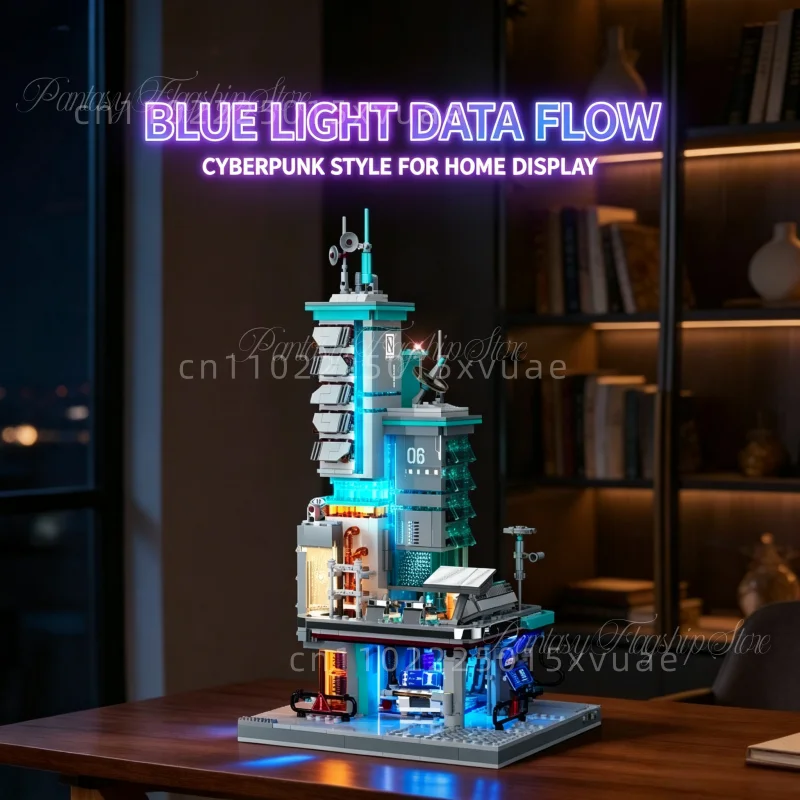 New Data Workstation Building Blocks Cyberpunk Series Assembling Toy Model Street View Large Collectible Desktop Decoration Gift view 5