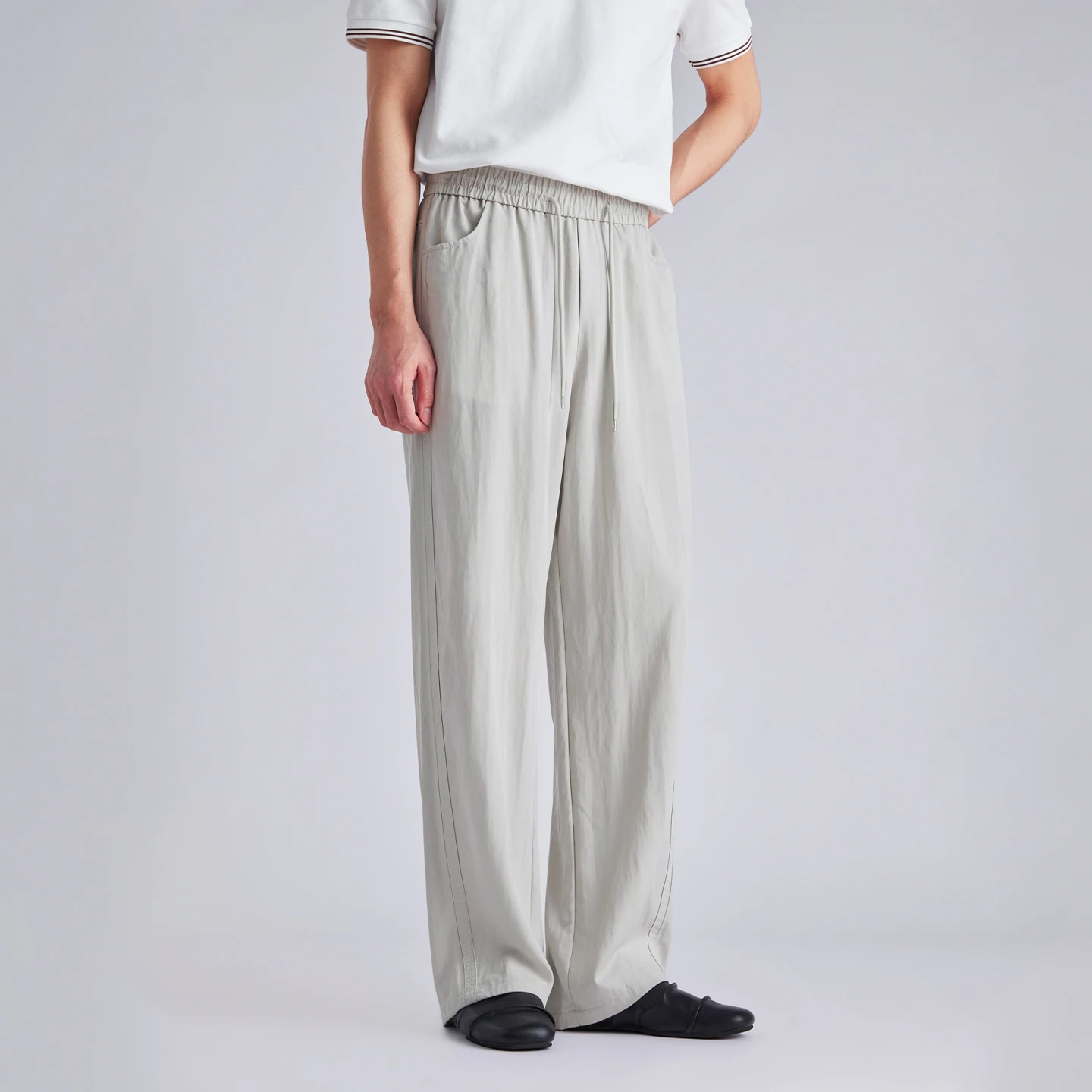 Men Lyocell Ice Silk Cool Feeling Thin Casual Pants 2026 Summer Loose Breathable Dry Versatile Commuter Wide Leg Trousers