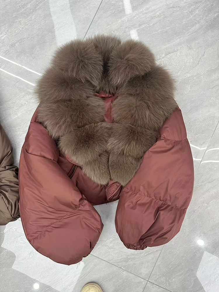 Parka de nieve de plumón de pato blanco nuevo de invierno, chaqueta de piel auténtica grande de alta calidad, abrigo impermeable con bolsillo cálido para mujer