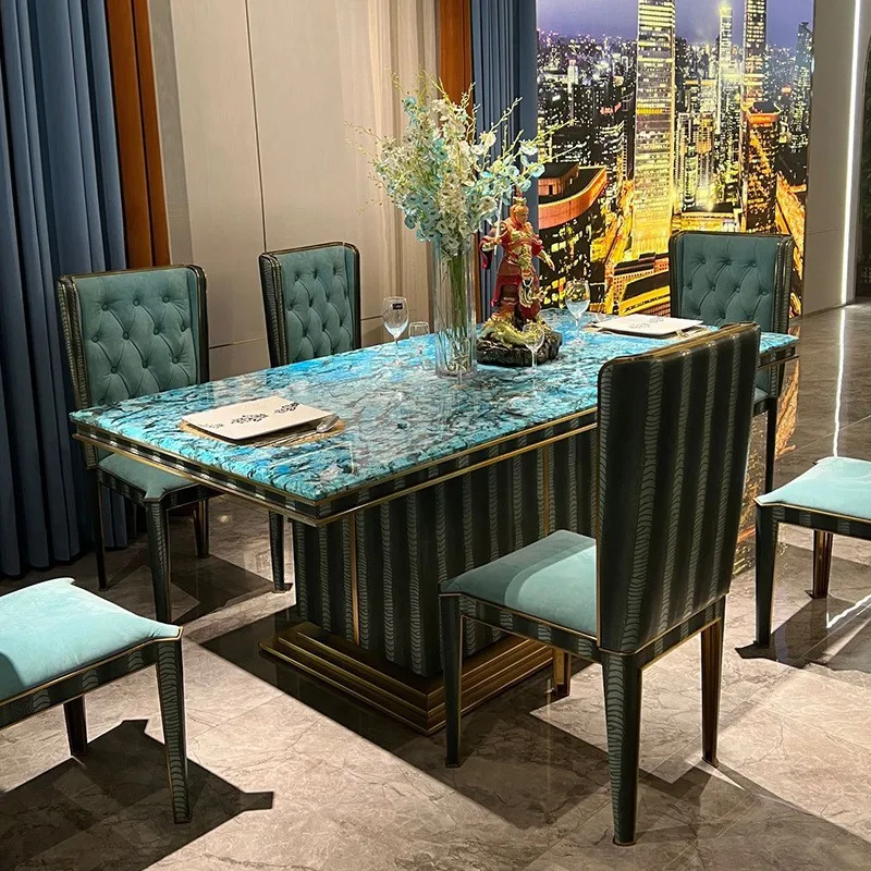For Italian Luxury Mansion Dining Table Chair Set Victoria Blue High-End Furniture Big Same Style Light Luxury Dining Table