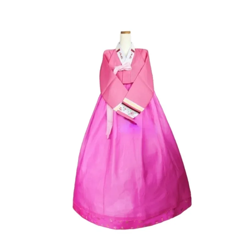 Roupa coreana tradicional bordada, Hanbok rosa, requintado, estilo retro