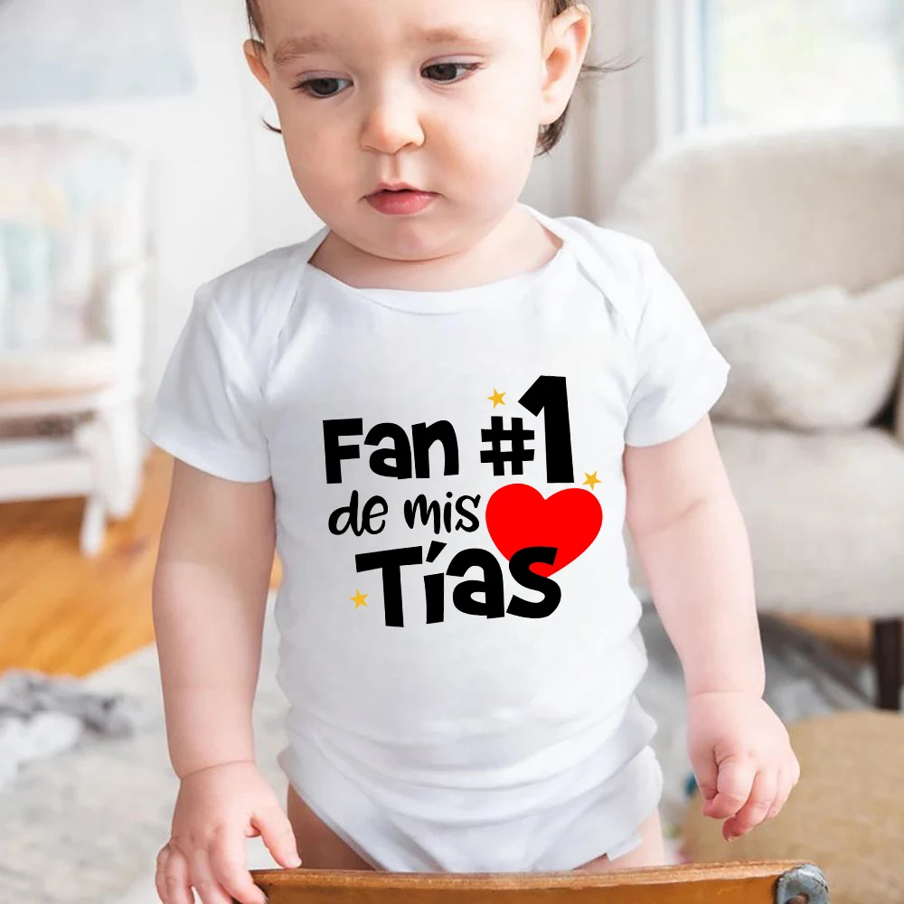 #1 Fan of My Aunts Spanish Printed Baby Romper Funny Infant Clothes Newborn Bodysuit Cute Toddler Short Sleeve Jumpsuit Outfit