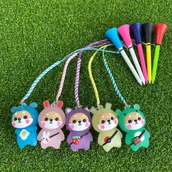 Tees de Golf de colores aleatorios con muñeca de dibujos animados brillante, lindo perro Shiba, evita la pérdida de césped, soporte de pelota de Golf para entrenamiento, accesorios de Golf