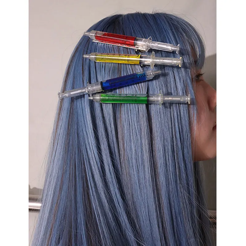 Harajuku Punk  Syringe Bangs Side Clip Hair Clips For Women Funny Hip Hop Cool Geometric Y2K Hair pin Hair Accessories Jewelry