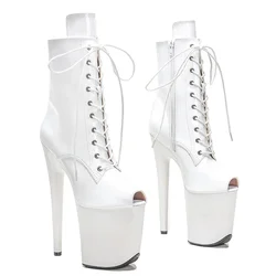 Leecabe-Chaussures à talon haut en PU, sur le genou, bout ouvert, strip-teaseuse, Pole Dance, 20cm, 8 pouces