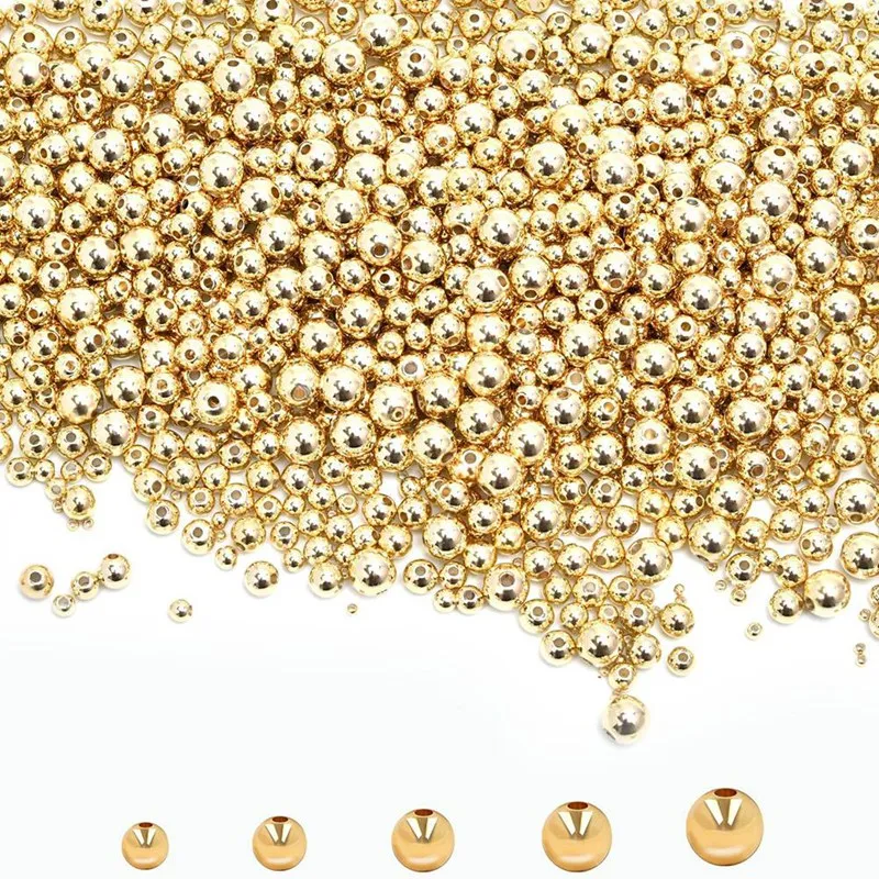 500Pcs Gold Filled Spacer Beads,Round Bracelet Beads,Seamless Smooth Metal Brass Beads,For DIY Necklace Bracelet Jewelry