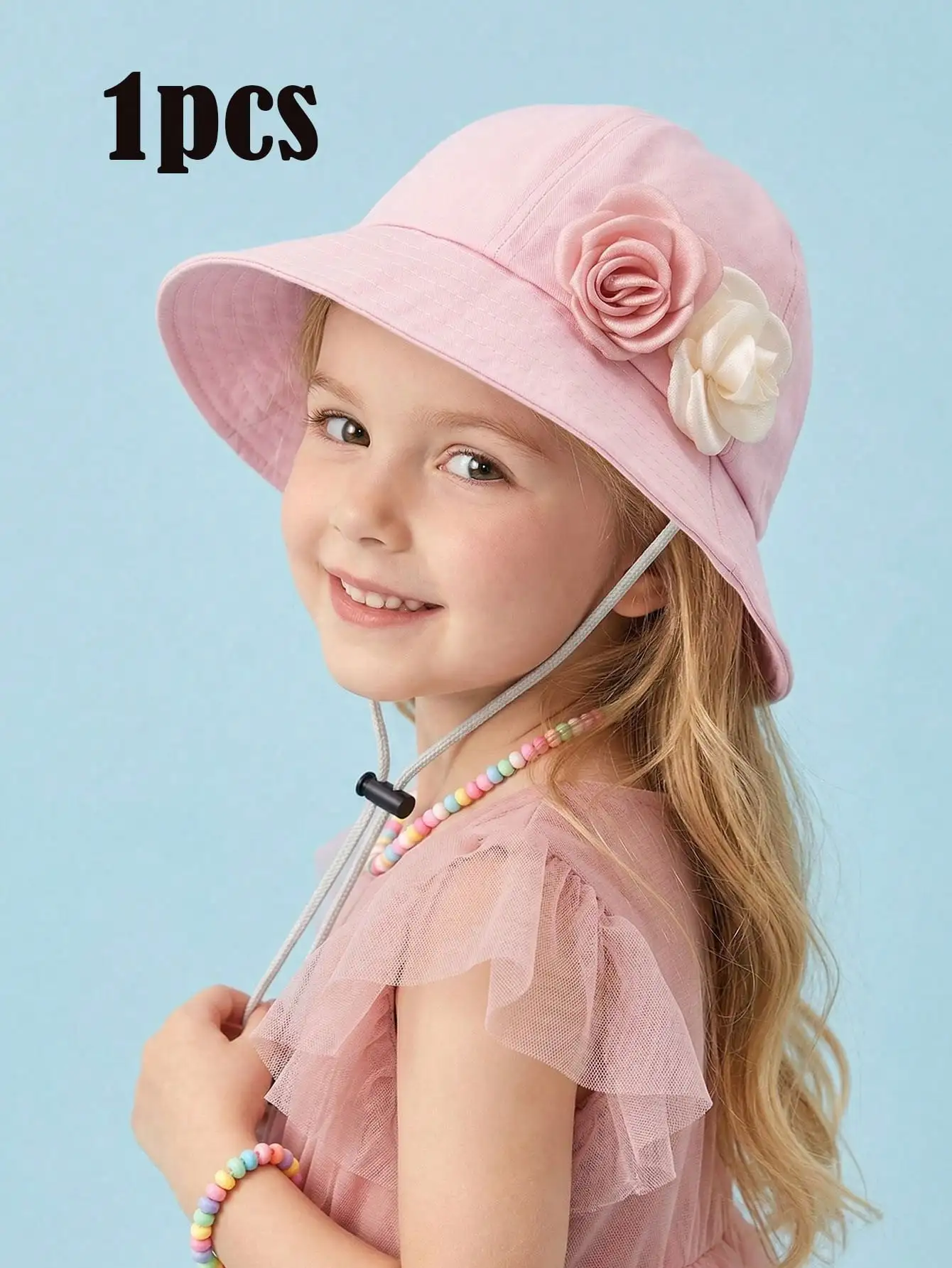 1 Stück 3-8 Jahre Mädchen Rosa Doppelblumen-Fischerhut Niedlicher Leichter Sonnenhut Outdoor Freizeitmütze für Frühling Herbst Tägliches Tragen