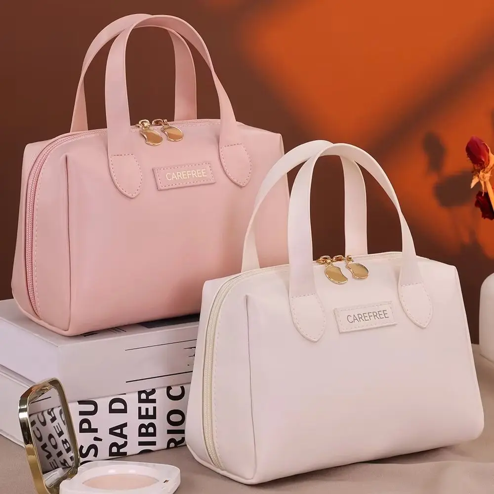 Elegant Letter PU Leather Cosmetic Bag Waterproof Zipper Makeup Pouch Handbag Korean Style Travel Wash Bag Female/Girls image 4