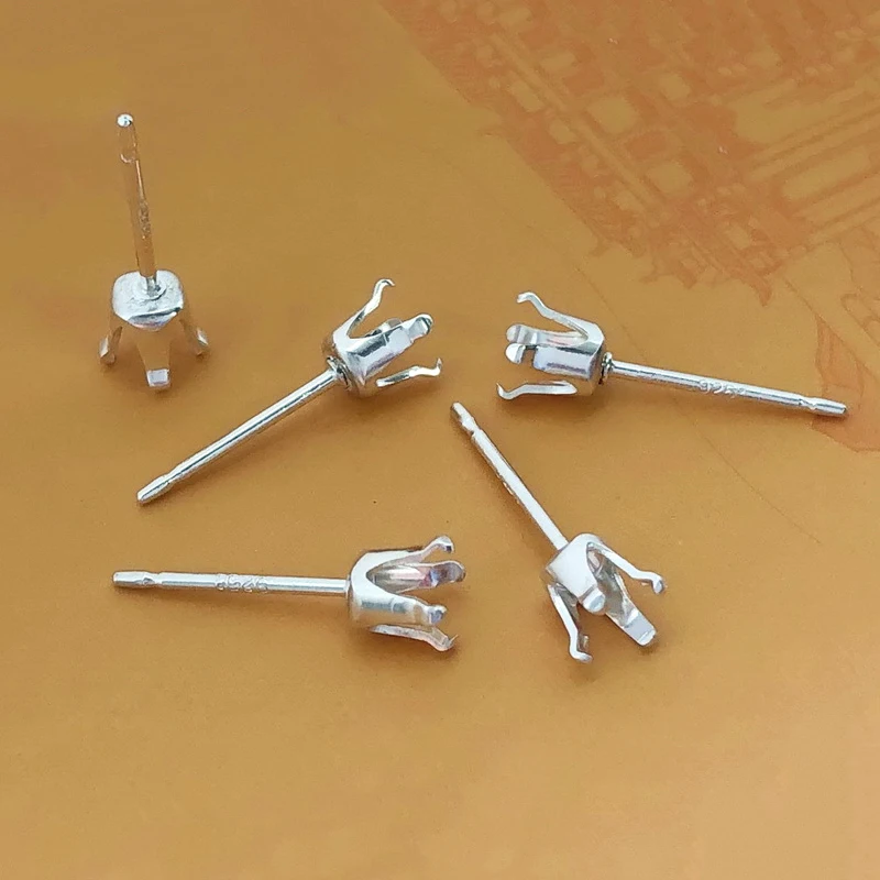 Boucles d'oreilles en argent regardé 925, 3, 4, 5, 6mm, 4 broches, vente en gros, accessoires de bricolage, bijoux exécutifs