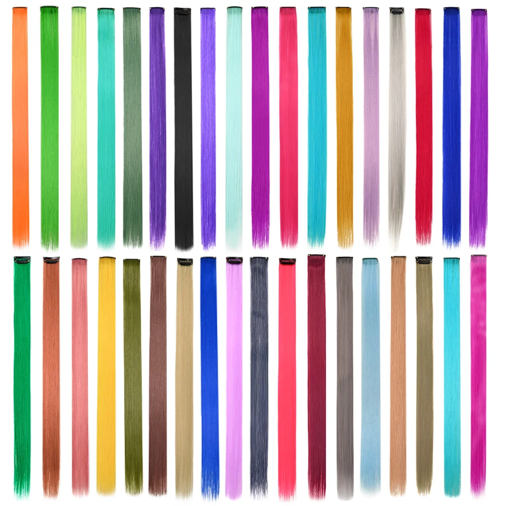 10PCS/Pack Colored Party Highlights Clip in Hair Extensions for Girls 22 Inches Omber colors Straight Hair Synthetic Hairpieces