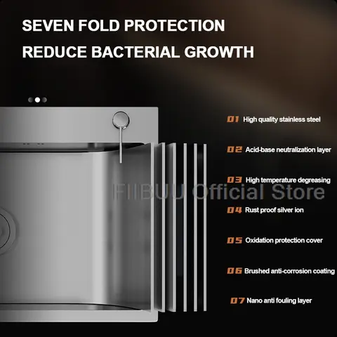 सिल्वर स्टेनलेस स्टील किचन सिंक बड़ी क्षमता वाला सिंगल बाउल मोटा हस्तनिर्मित काउंटर के ऊपर या सहायक उपकरण के साथ अंडरमाउंट 10 best sales काउंटर सिंक - №7