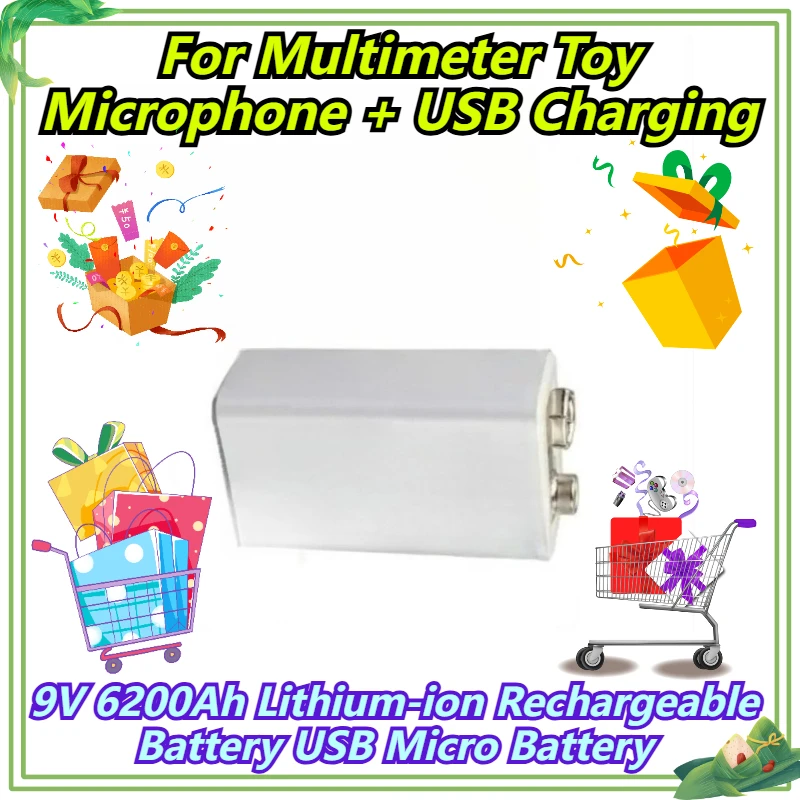 

9V 6200Ah Lithium-ion Rechargeable Battery USB Micro Battery For Multimeter Toy Microphone + USB Charging