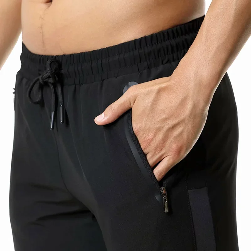 Jogging Pants For Men Breathable Sport Sweatpants With Zip Pocket Gym Training Workout Athletic Soccer Running Trousers Black
