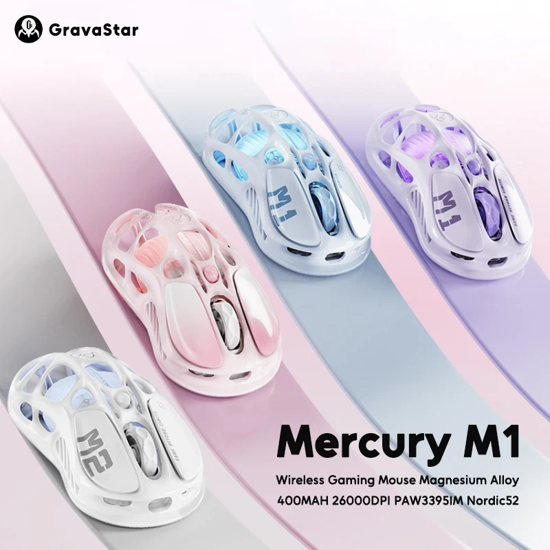 GravaStar Mercury M2 M1 Wireless Gaming Mouse Alloy 26000 DPI PAW3395DM Sensor Lightweight Hollowed Out Design RGB E-sports Mice