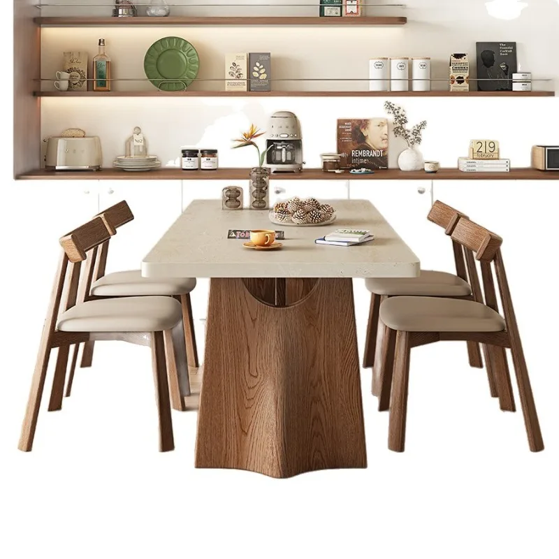 

Stone slab dining table Living room Household rectangular French retro hanging medieval solid wood rock slab dining table