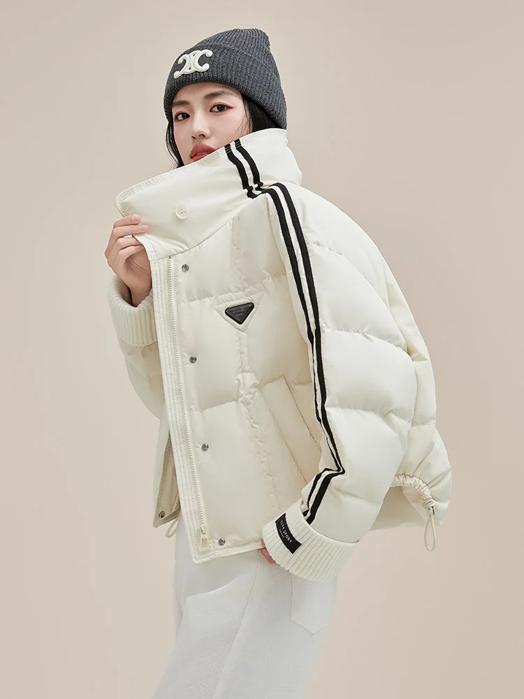 Autumn Winter 2024 New Down Jacket Women\'s Large Lapel Thick Fashion Long Sleeve Warm Casual White Duck Down Coat