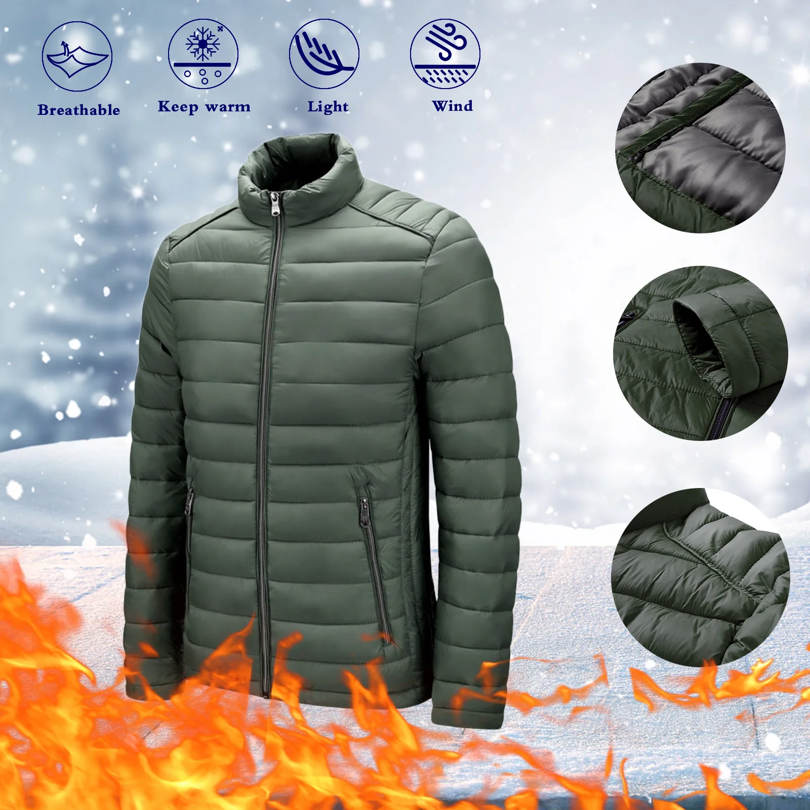 Men Thermal Jacket New Autumn Winter Windbreaker Parkas Coat  Slim Fit Men Daily Camping Trekking Clothing Plus Size