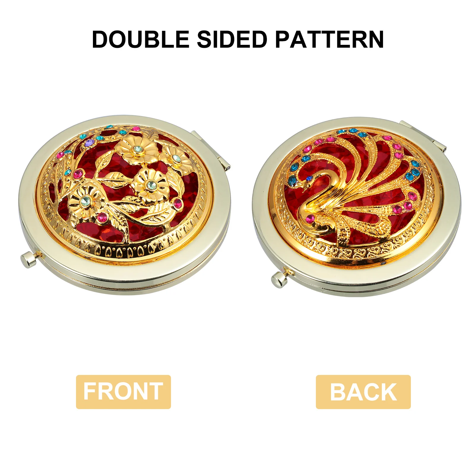 2 قطعة مرآة ماكياج المحمولة خفيفة الوزن قابلة للطي مدمجة مستديرة مزدوجة الجوانب مرآة جيب السفر المحمولة الرجعية جوفاء #4