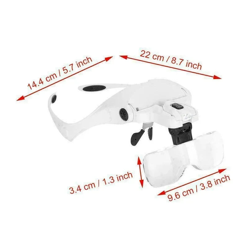 5 Lens Loupe Eyewear Magnifier With Led Lights LampInterchangeable Lens 1.0X/1.5X/2.0X/2.5X/3.5X Wearing Magnifying Glasses