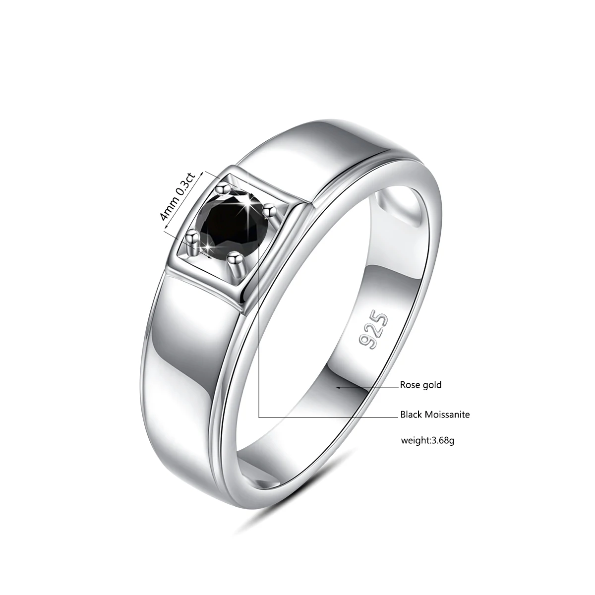 Anillo de moissanita negro de corte redondo certificado de alta calidad para hombres con certificado de plata maciza 925 joyería de boda tendencia de prueba