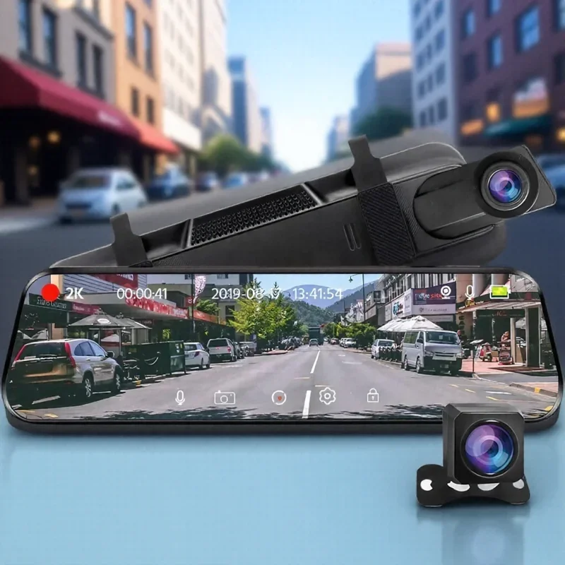 4K 10 WIFI Touch Screen Rear View Mirror Dash Cam Front and Rear Dual Cameras 24H Parking Monitor DVR Streaming Media