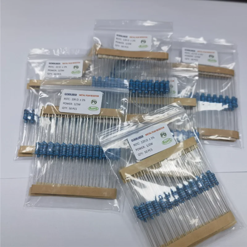 

1250pcs/set 25 Kinds 1/4W Resistance 1% Metal Film Resistor Pack Assorted Kit 68 330 560 1K 2.2K 4.7K 10K 100K 220ohm 1M Resisto