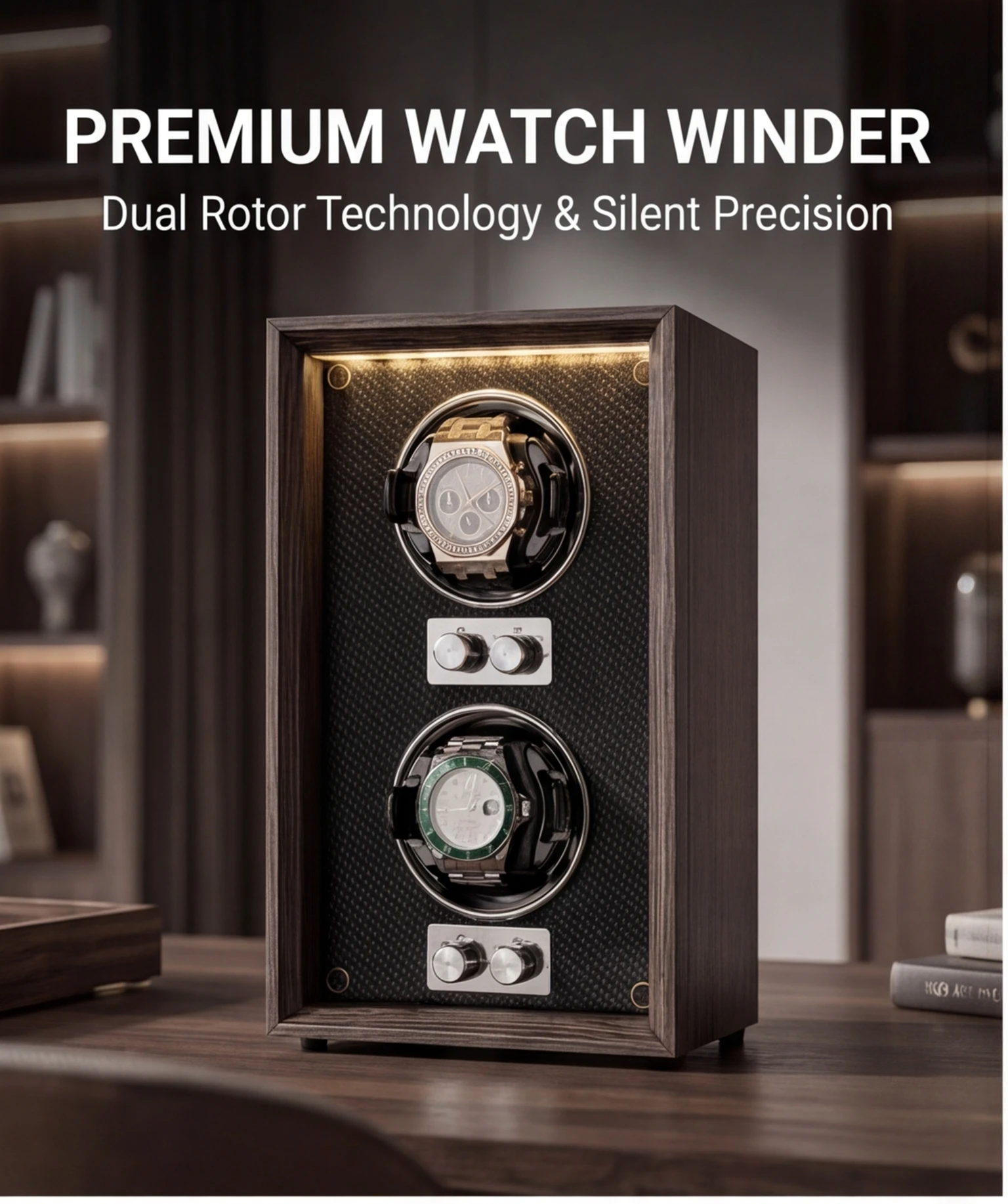 

Lorvo Automatic Watch Winder 2 Slots Silent Motor Anti-Magnetic LEDLight Watch Storage Display CaseLorvo Automatic watch winder