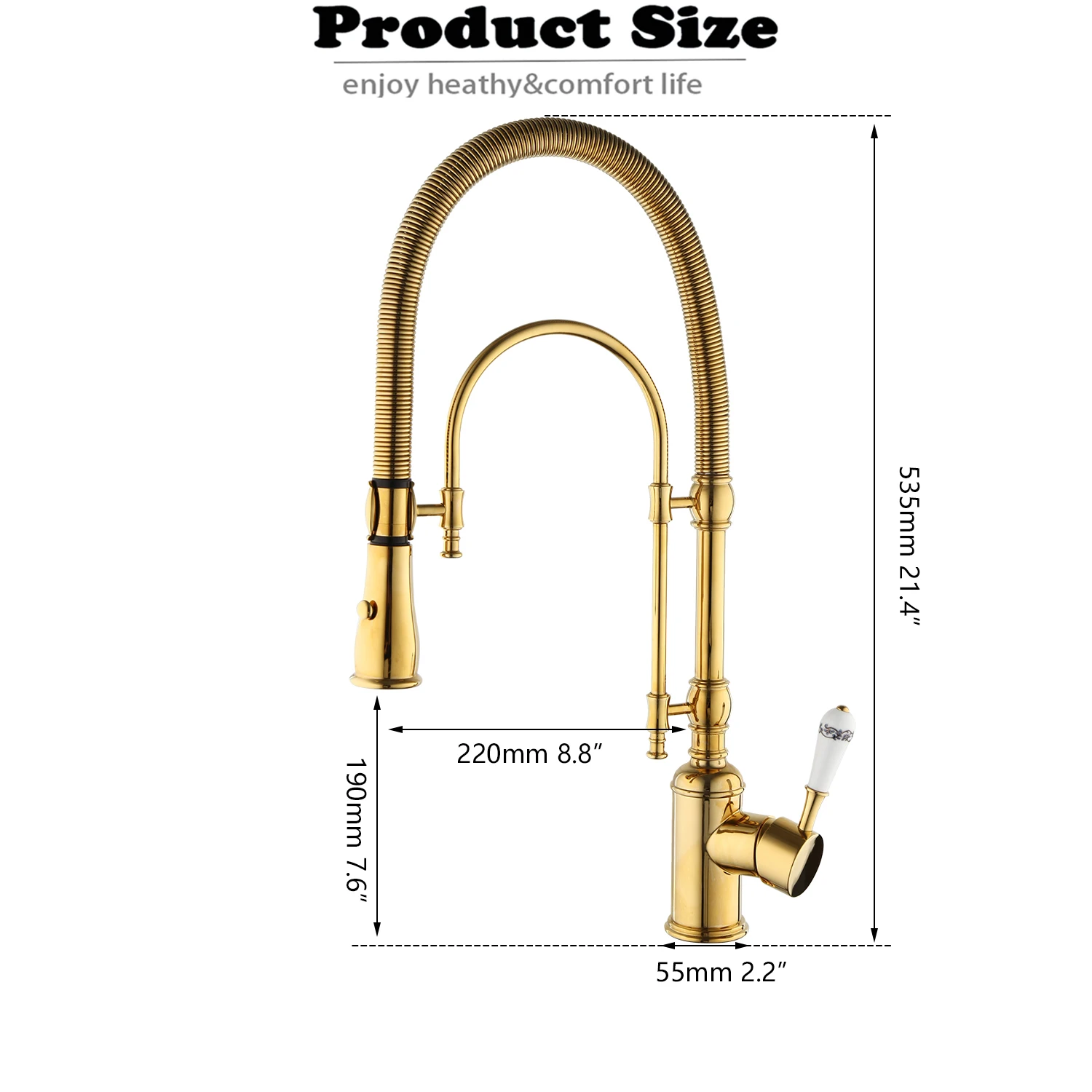 KEMAIDI Golden Spring Pull Down Kitchen Sink Faucet Hot & Cold Mixer Crane Tap with Dual Spout Deck Mounted Hot Cold Faucets