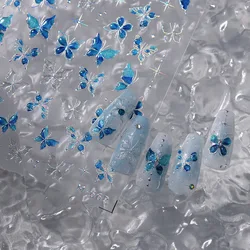 1pcs Jelly Butterfly Nail Stickers Blue Pink 5D Bronzing Butterfly Adhesive Slider Press On Nails Luxury Nail Decorations Decals