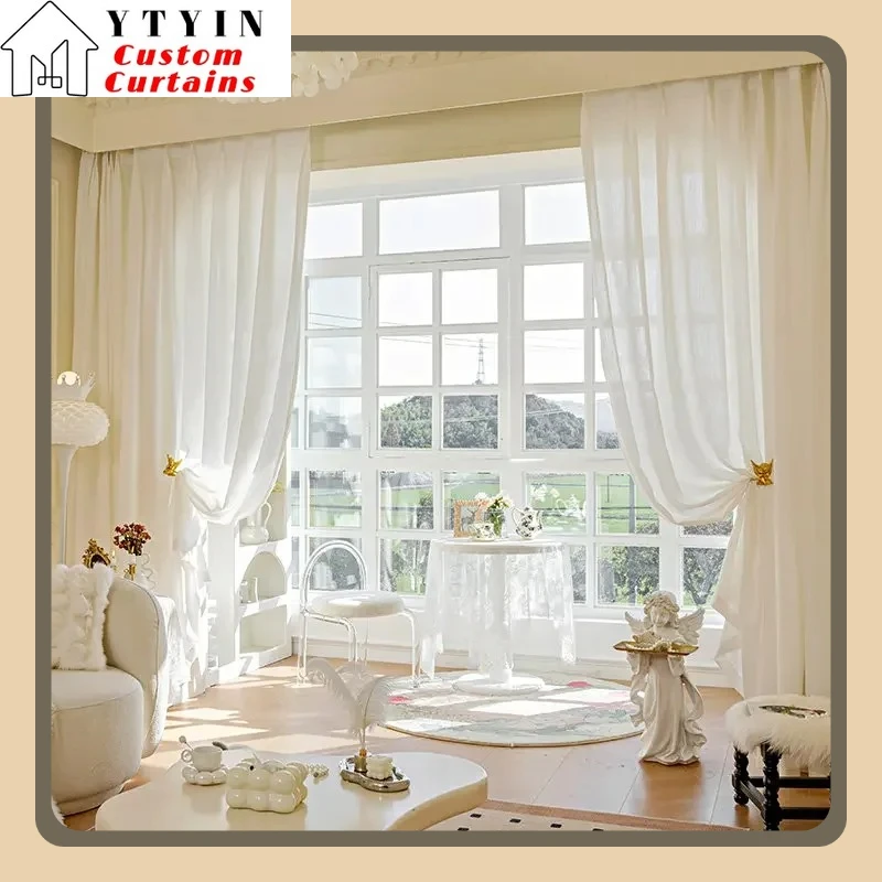 

Fashion Custom Size Curtains for Living Dining Room Bedroom Romantic Retro Window Screen White Embossed Tulle Thickened Thick