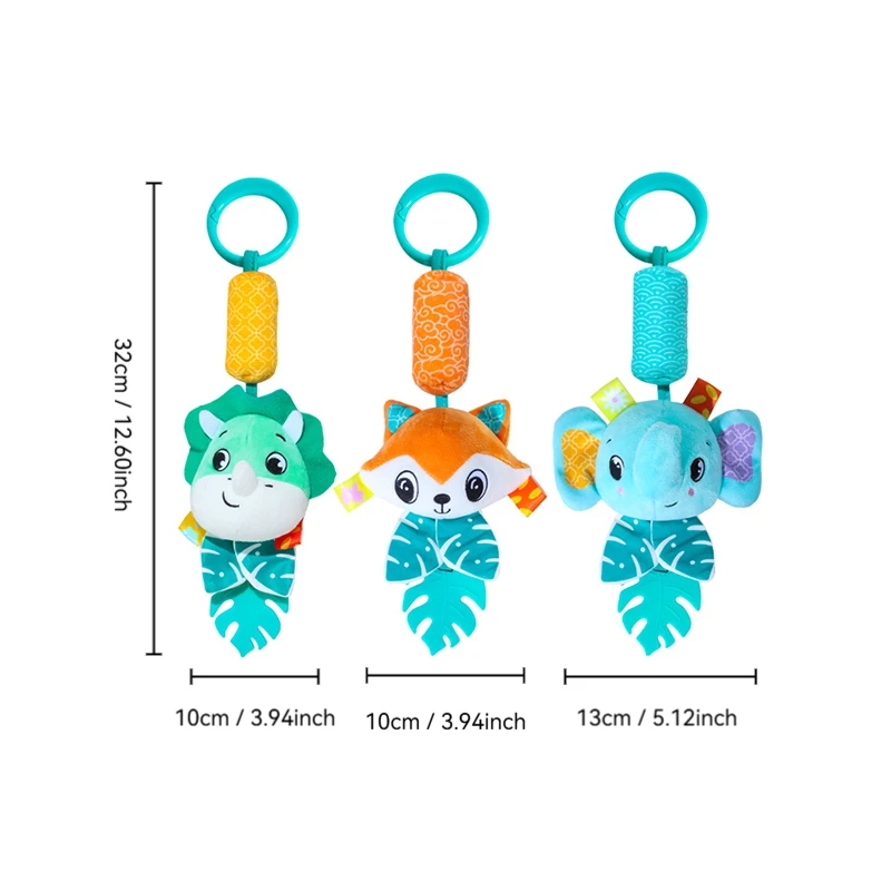 부드러운 봉제 아기 걸이 장난감 세트 - 유모차, 유아용 침대 및 자동차 좌석용 딸랑이 벨 및 씹을 수 있는 치아발육기 포함