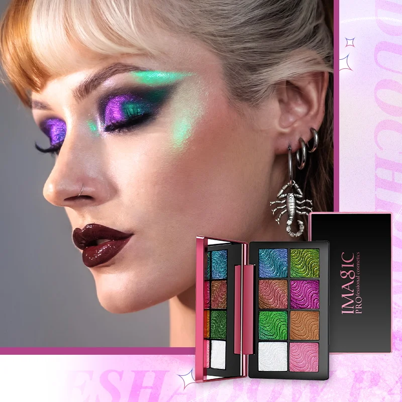 IMAGIC 8-Color Chameleon Eye Shadow Palette Laser Eye Shadow Long-lasting Waterproof Shiny Rainbow Changing Eye Shadow 75g