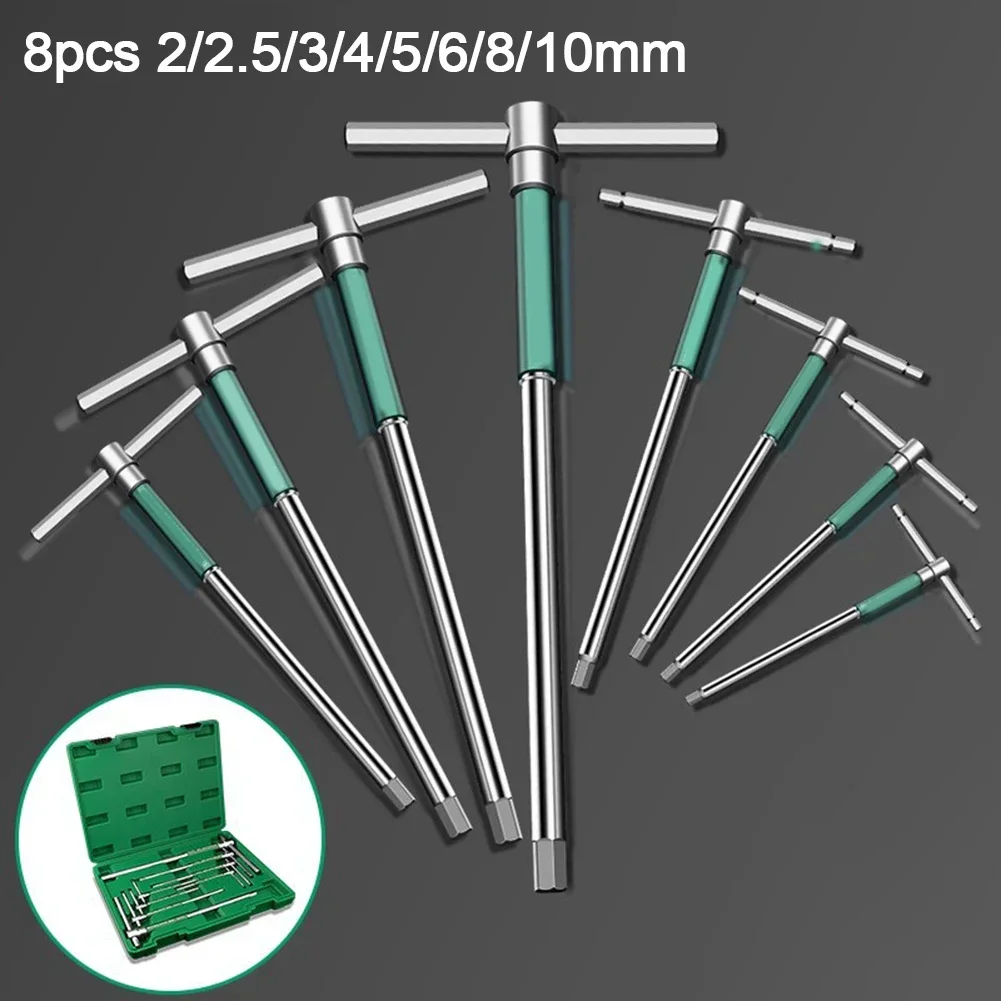 8pcs 2/2.5/3/4/5/6/8/10mm Torx Screwdriver T Type Hex Wrench Chrome Spanner T-shaped Hand Tool Extended T-Socket Wrench