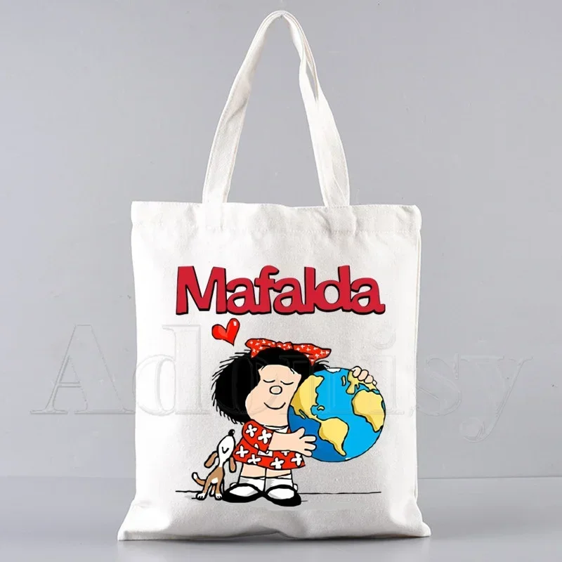 Mafalda 90s Cartoon Harajuku Shoulder Tote Bag for Women Handbags Eco Reusable Shopping Bag Vintage Bags