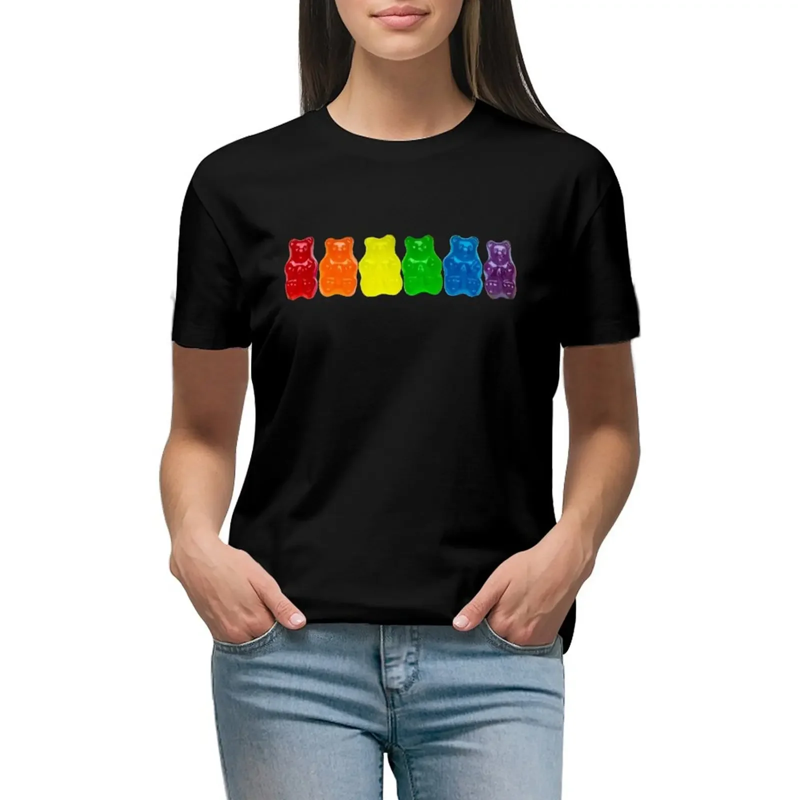 Rainbow Of Gummi Deliciousness T-Shirt animal prinfor anime clothes funny t shirts for Women