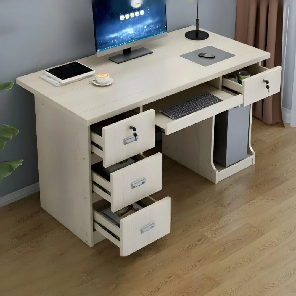 

47" Computer Desk with Drawers and Keyboard Tray，Wooden Home Office Desk with Storage，Without Chair，Wood Computer Desk