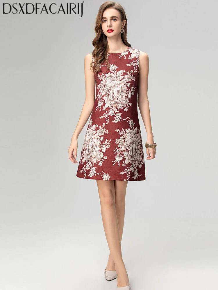 DSXDFACAIRIJ فستان نسائي قصير بدون أكمام برقبة دائرية وطباعة عتيقة فساتين أزياء الخريف #6