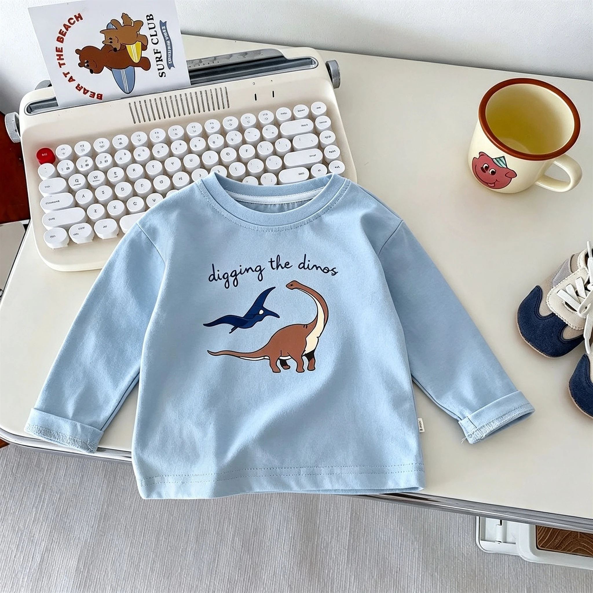 Dinosaur Pattern Kids Bottoming Shirt Tops Autumn Clothes Simple Fashion Casual Long Sleeve Tshirt Tops Baby Girl Boy Blouse