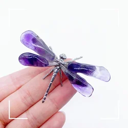 Natural Amethyst Crystal Stone Dragonfly Spar Figurine Craft Handmade DIY Home Decoration Office Decor Children Gift